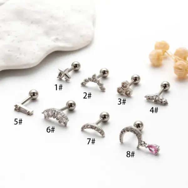 1 Piece Ear Cartilage Rings & Studs Vintage Style Simple Style Geometric Star Moon 316L Stainless Steel Copper Waterproof Non Tarnish Surgical Steel Zircon