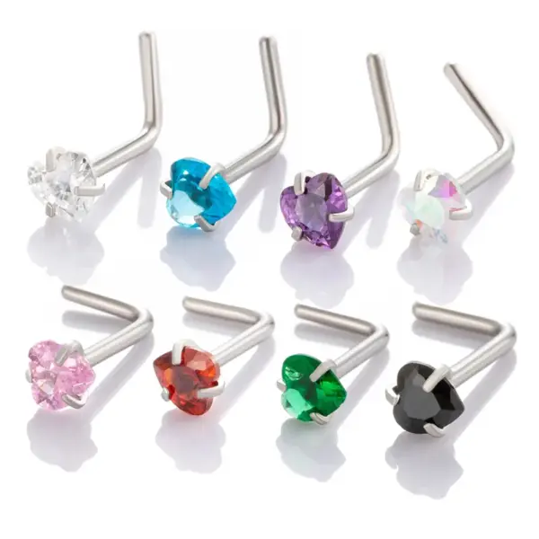 Wholesale 1 Piece 316 Stainless Steel Nose Rings & Studs Heart Shape Nose Rings & Studs Unisex