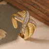 Wholesale Retro Geometric Solid Color Copper Inlay 18K Gold Plated Zircon Open Rings