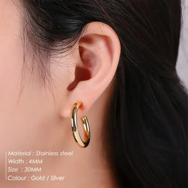 Wholesale Vacuum Plating Real Gold Plated Geometric 304 Stainless Steel Fashion Waterproof Non Tarnish Hoop Earrings