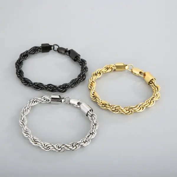 Wholesale PVD Coated 18K Gold Plated Twist Stainless Steel Simple Style Waterproof Non Tarnish 304 Stainless Steel Bracelets