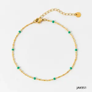 Jak951 Anklet Gold + Emerald Green / 14K