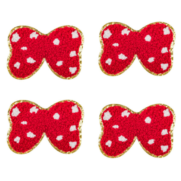 Wholesale Chenille Bow Cloth Patch Plush Embroider Patch Seam-Free Washable Cute Patch Embroider Decorative Cloth Patch