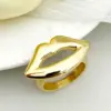 Wholesale PVD Coated Real Gold Plated 14K Gold Lips 304 Stainless Steel Artistic Waterproof Non Tarnish Rings