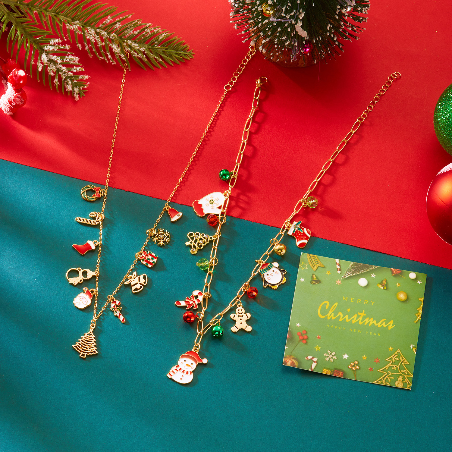 Wholesale Cute Snowman Snowflake Christmas Tree Pendant Necklace for Women