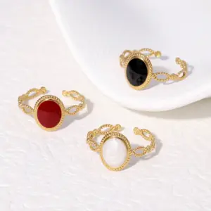 Wholesale PVD Coated Real Gold Plated 18K Gold Geometric 304 Stainless Steel Vintage Style Simple Style IG Style Waterproof Non Tarnish Open Rings