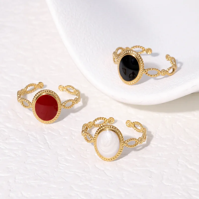 Wholesale PVD Coated Real Gold Plated 18K Gold Geometric 304 Stainless Steel Vintage Style Simple Style IG Style Waterproof Non Tarnish Open Rings