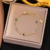 Wholesale PVD Coated Real Gold Plated 18K Gold Round Colorful 304 Stainless Steel Elegant Glam Waterproof Non Tarnish Bracelets Earrings Necklace