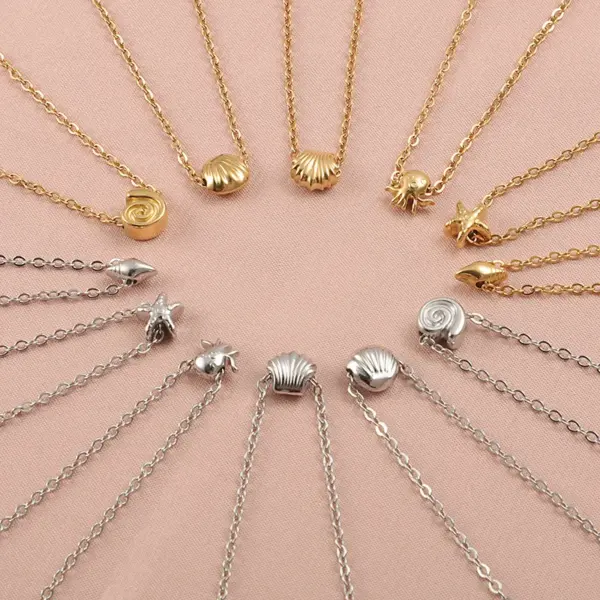 Wholesale Summer Beach Vacation Shell Starfish Design Stainless Steel Necklace Women's Fashion Clavicle Chain Ocean Series Jewelry