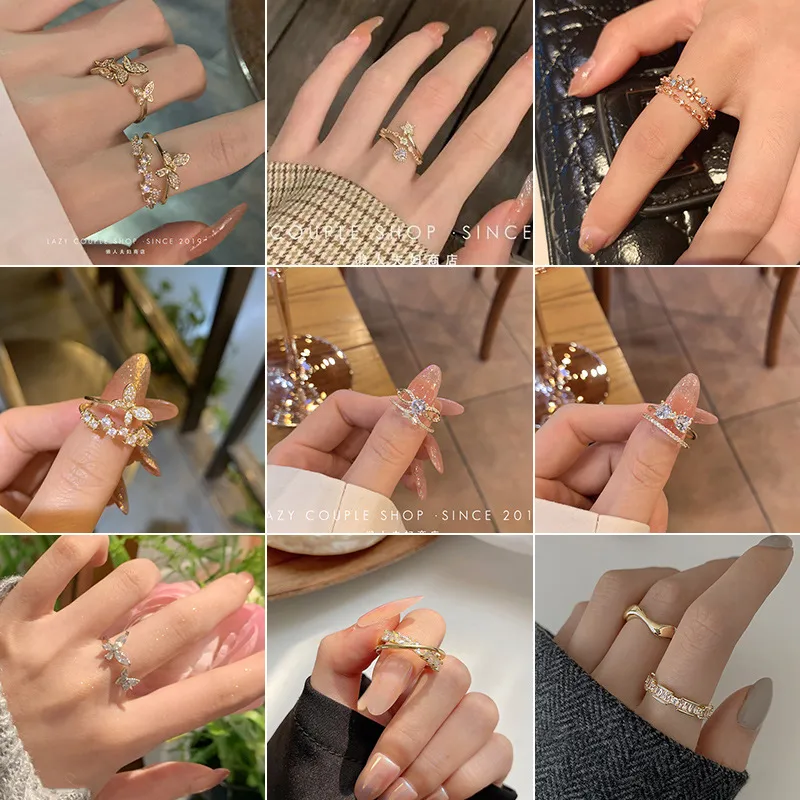 Wholesale 1 Piece Fashion Flower Butterfly Bow Knot Copper Inlay Artificial Pearls Zircon Rings
