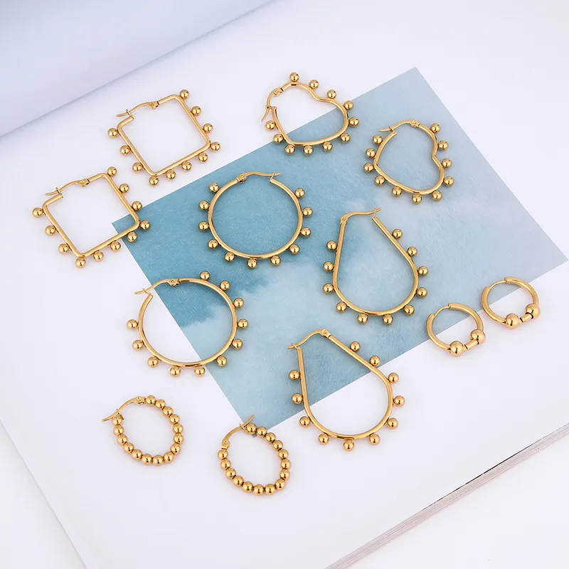 Wholesale 1 Pair INS Style Round Square Plating 201 Stainless Steel 18K Gold Plated Stainless Steel Earrings