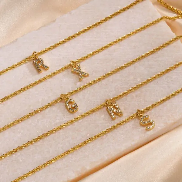 Wholesale Jewelry Fashion Letter 201 Stainless Steel Artificial Diamond Gold Plated Plating Inlay Stainless Steel Necklaces