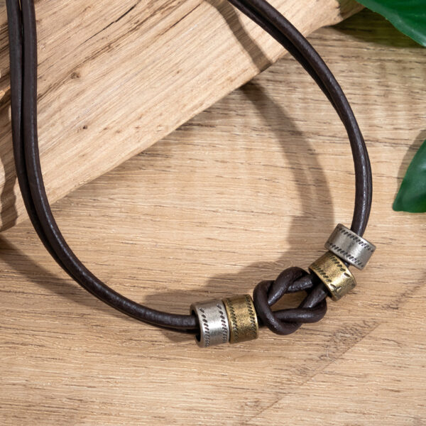 Wholesale European and American simple leather knotted ring necklace men's hip hop niche high-grade beaded clavicle chain cross-border accessories men