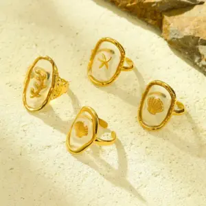 Wholesale PVD Coated Real Gold Plated Scallop Starfish 304 Stainless Steel Basic Modern Style Classic Style Waterproof Non Tarnish Open Rings