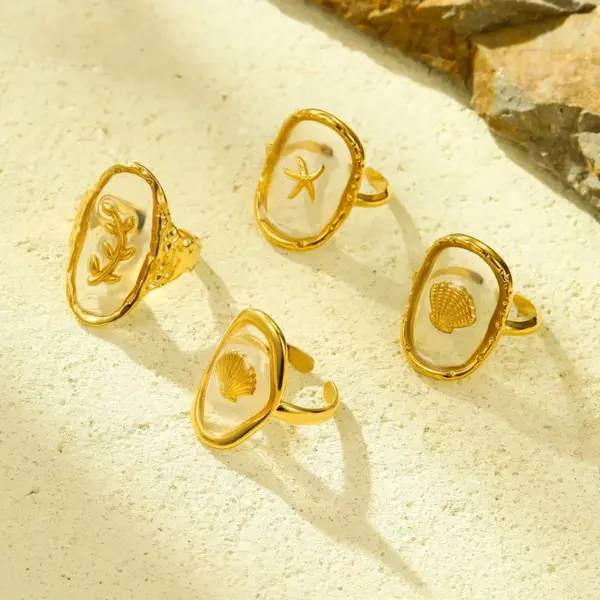 Wholesale PVD Coated Real Gold Plated Scallop Starfish 304 Stainless Steel Basic Modern Style Classic Style Waterproof Non Tarnish Open Rings