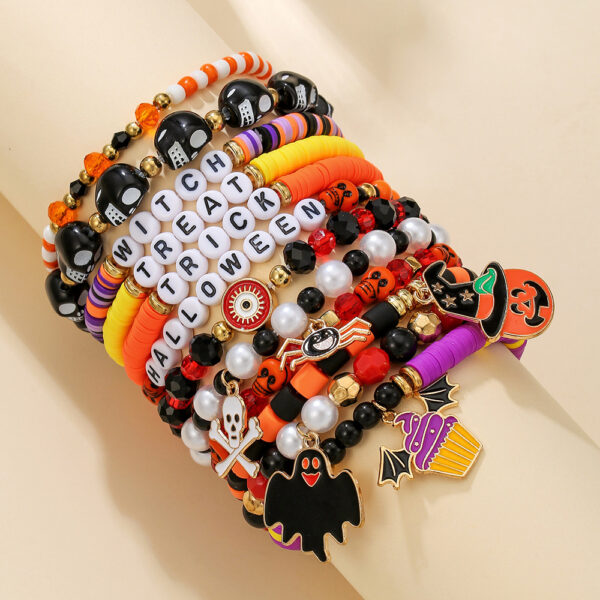 Wholesale Halloween Bracelet Beaded Funny Spider Bat Pendant Ghost Festival Ghost Bracelet