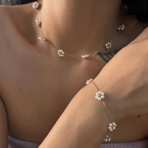 Wholesale Jewelry Elegant Cute Handmade Geometric Flower 304 Stainless Steel 18K Gold Plated Plating Cable Chain Bracelets Anklet Waist Chain