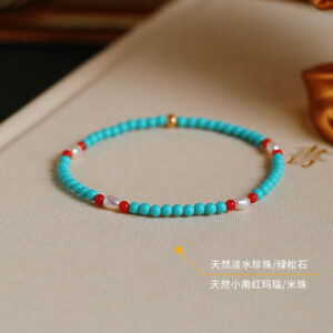 Red onyx freshwater pearl turquoise bracelet