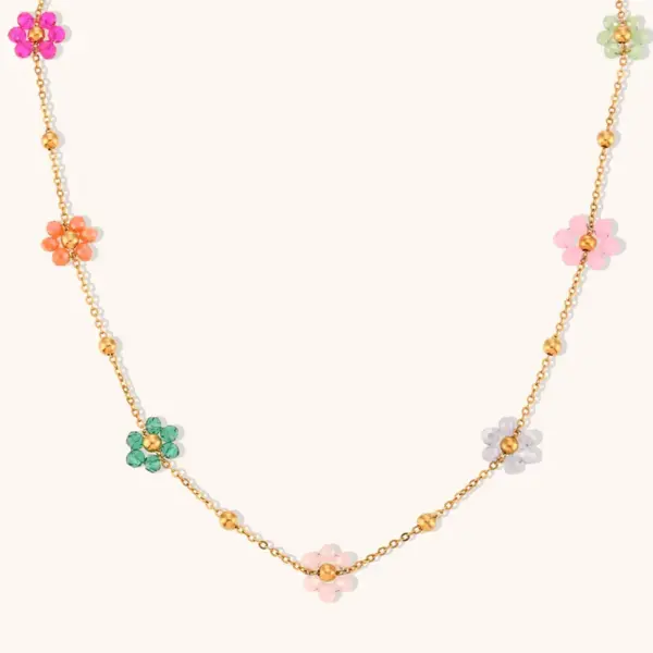 PVD Coated Real Gold Plated 18K Gold Flower Stainless Steel Simple Style Waterproof Non Tarnish Stainless Steel Necklace