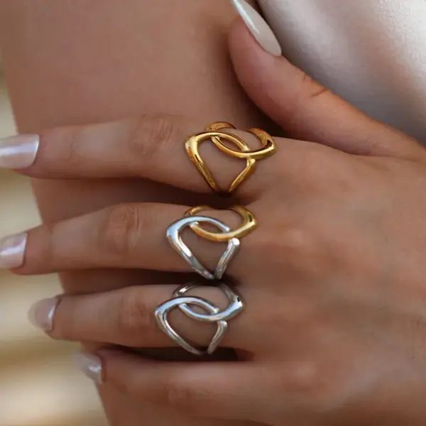 Wholesale Summer Ladies' 18K Gold Plated Stainless Steel Geometric Hollow Out Open Ring Adjustable Size Vacuum Electroplating Jewelry Accessory