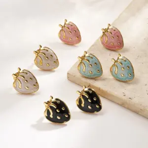 European And American Hot-Selling Ins Style Gold-Plated Imitation Gold Strawberry 304 Stainless Steel Oil-Drip Earrings Casual Basic Polished Electroplated