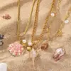 Wholesale Ion Plating (IP) 18K Gold Plated Scallop Conch Shell 304 Stainless Steel Casual Beach Spring Ring Trigger Clasp Closure Multi Charms Necklace