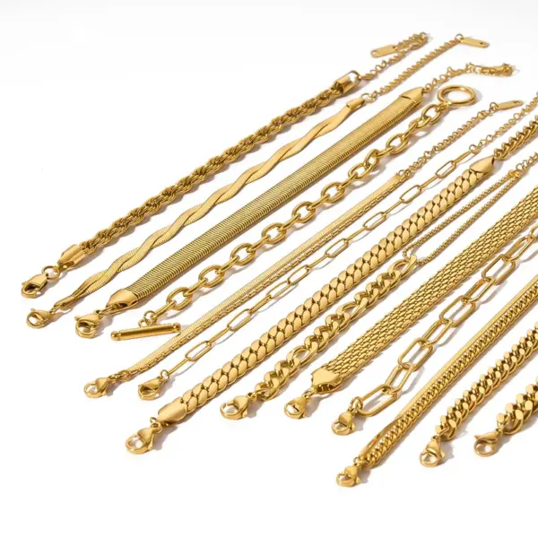 PVD Coated Real Gold Plated Solid Color 304 Stainless Steel Simple Style Waterproof Non Tarnish 304 Stainless Steel Bracelets
