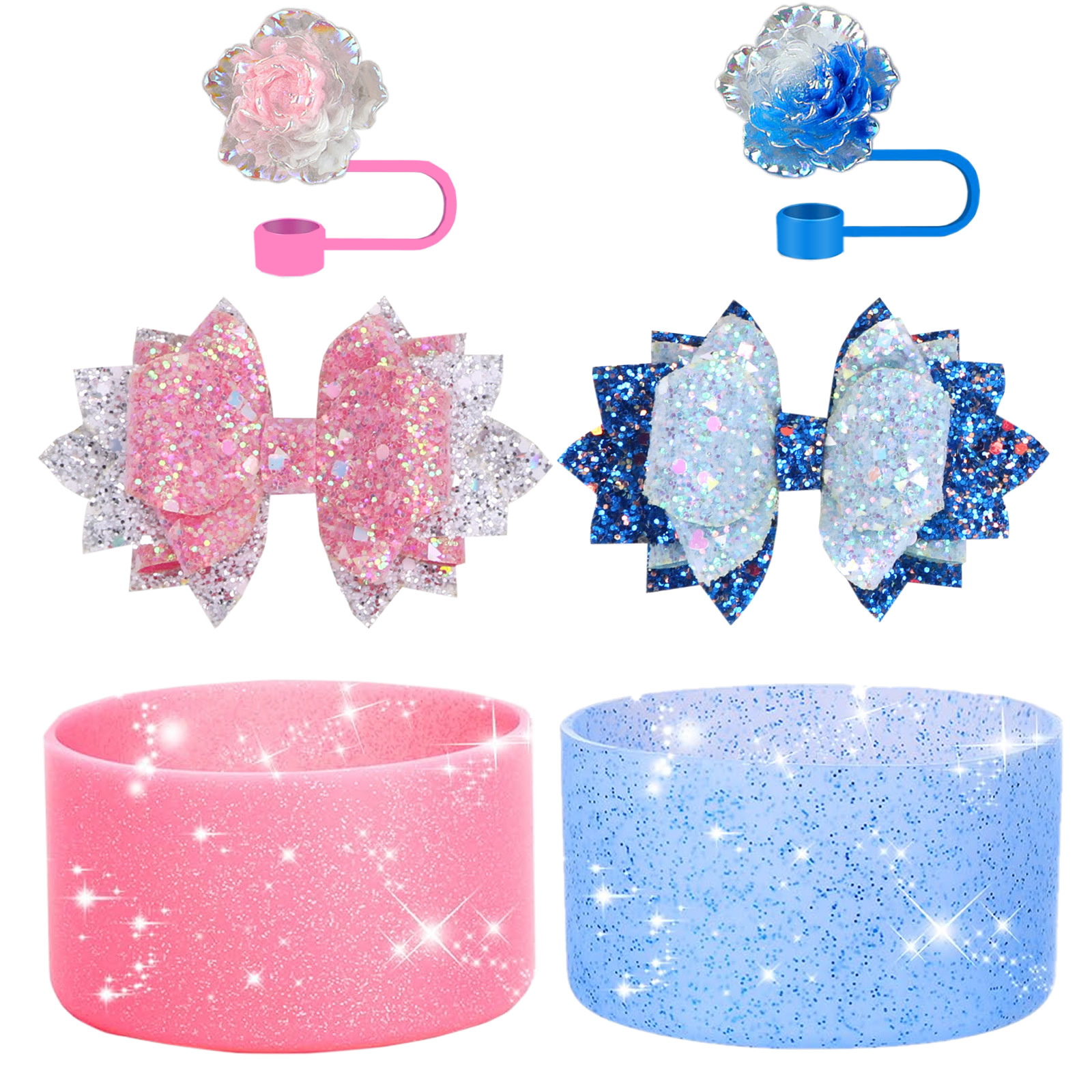 Wholesale European and American Bow Glitt Sequins Rose Straw Cap C Decorative Silicone C Holder