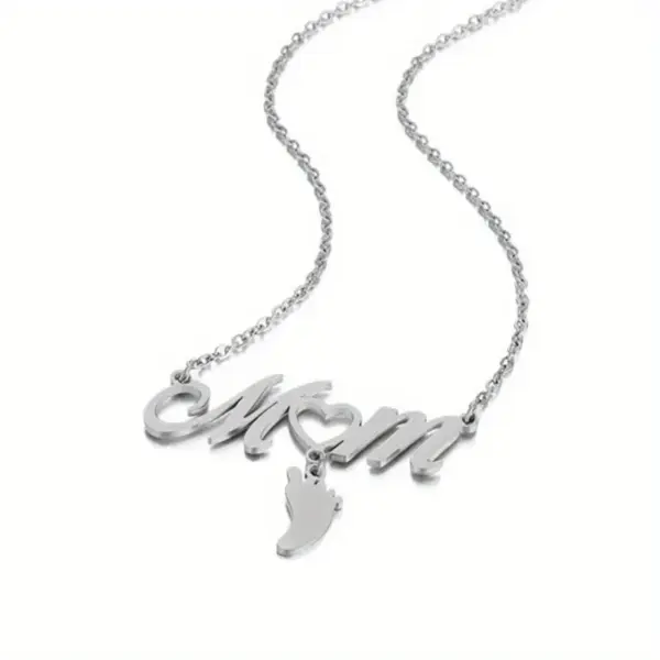 Wholesale 304 Stainless Steel Stainless Steel Letter Footprint PVD Coated 18K Real Gold Plated MAMA Simple Style Plating Cable Chain Gold Silver Pendant Necklace