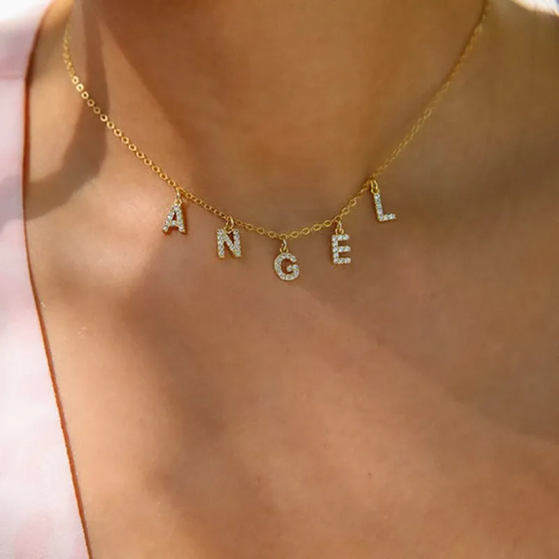 Wholesale Basic Letter Stainless Steel Copper Zircon Pendant Necklace In Bulk