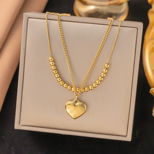 PVD Coated Real Gold Plated Geometric Heart Shape 304 Stainless Steel Elegant Sweet Waterproof Non Tarnish Bracelets Necklace