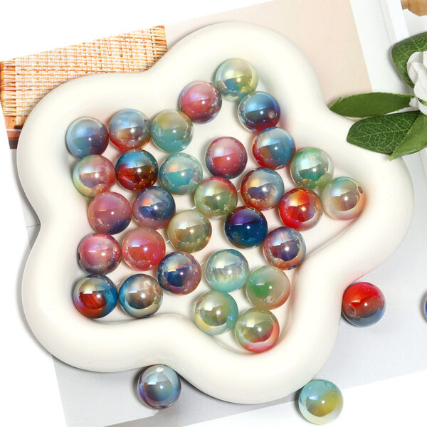 Wholesale 16mm UV-coated gradient cat's eye beads, acrylic straight hole round beads, DIY mobile phone chain jewelry accessories, loose beads wholesale.