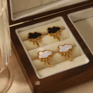 Wholesale 1 Pair Basic Sweet Clouds 304 Stainless Steel Acrylic 18K Gold Plated Ear Studs