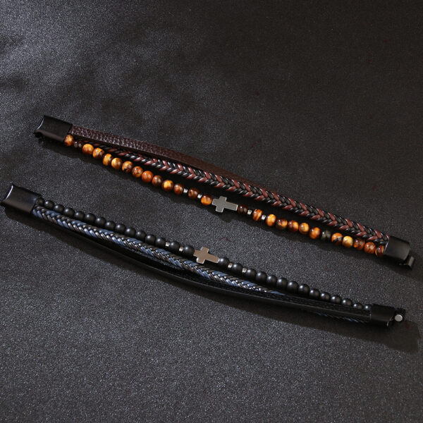 oly-e27eb35ba933353de9073761466f2fd6 Wholesale Cross Hematite Frosted Stone Braided Bracelet