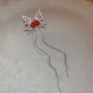 51 Ear Clip-Red Butterfly (a Pair)