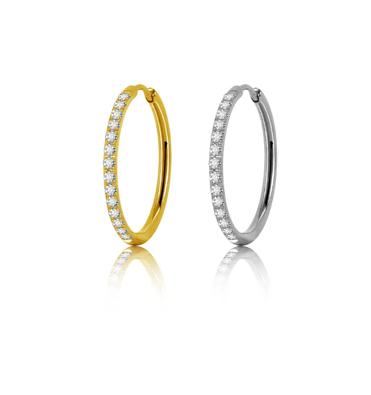 Wholesale Simple Style Geometric Stainless Steel Rhinestones Hoop Earrings 1 Pair