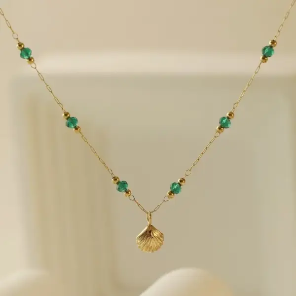 Wholesale 304 Stainless Steel Plastic Shell Ion Plating (IP) 18K Gold Plated Simple Style Commute Waterproof Non Tarnish Beaded Multicolor-Golden Yellow Anklet Necklace Jewelry Set