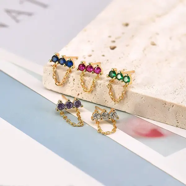 Wholesale Fashion Geometric Copper Artificial Gemstones Earrings Ear Studs