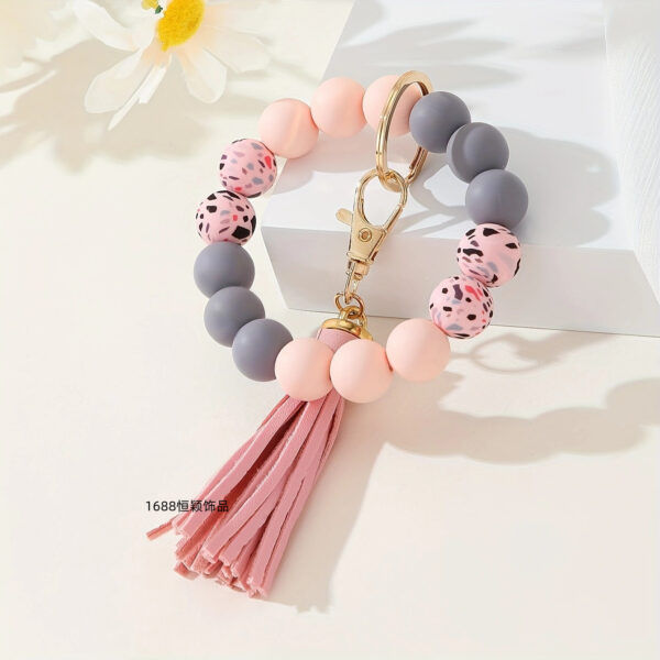 Wholesale Printed silicone bead bracelet keychain magic camouflage water turn silicone wrist bracelet key ring pendant