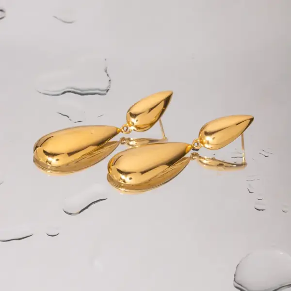 Wholesale 304 Stainless Steel Water Droplets PVD Coated 18K Gold Plated Simple Style Plating Gold Drop Earrings