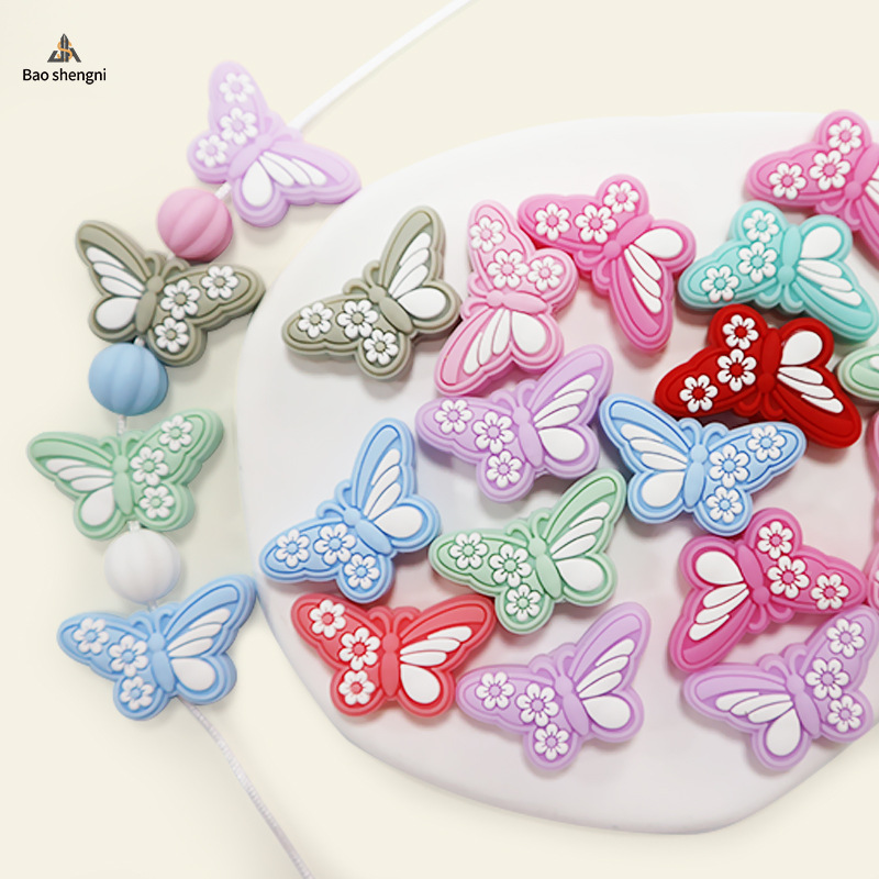 Wholesale In stock silicone beads new exy butterfly loose beads baby teether anti-op chain aessories DIY beads