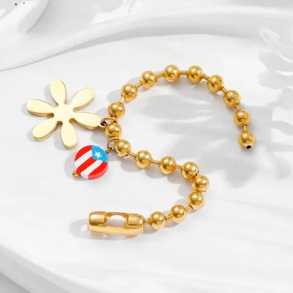 Wholesale Real Gold Plated Leaves 304 Stainless Steel Vacation Rock Classic Style Waterproof Non Tarnish 304 Stainless Steel Bracelets