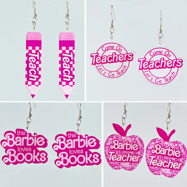 Wholesale Cross-border popular jewelry Amazon teacher Apple Pencil teacher pink Reading School earrings acrylic earrings