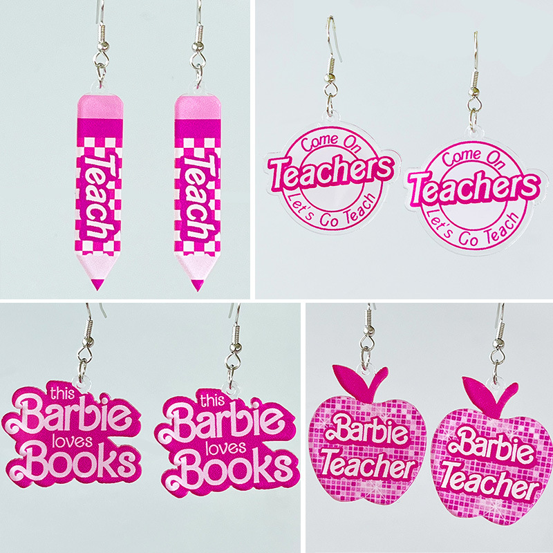 Wholesale Cross-border pular jewelry Amazon teacher Apple Pencil teacher pink Reading School earrings acrylic earrings