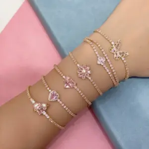 Wholesale Sweet Heart Shape Flower Butterfly Copper Inlay Zircon Bracelets