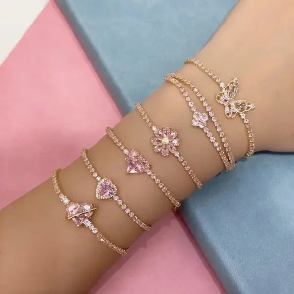 Wholesale Sweet Heart Shape Flower Butterfly Copper Inlay Zircon Bracelets