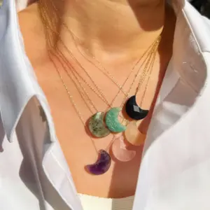 Wholesale Simple Style Geometric Moon Natural Stone Titanium Steel Pendant Necklace In Bulk