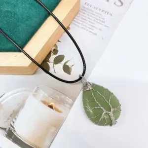 Green Aventurine Silver / Lucky Tree Water Drop (Light Pendant) 11.5G