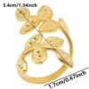 Wholesale PVD Coated Real Gold Plated 18K Gold Leaves 304 Stainless Steel Simple Style Waterproof Non Tarnish Open Rings