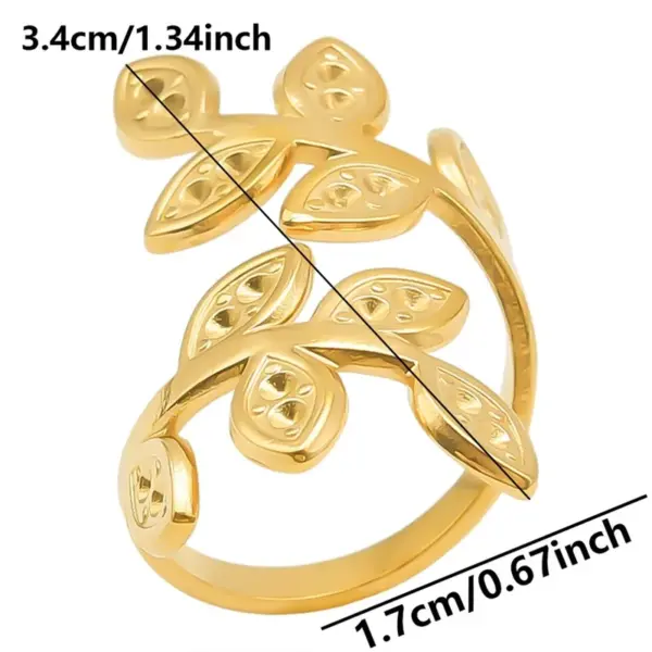 Wholesale PVD Coated Real Gold Plated 18K Gold Leaves 304 Stainless Steel Simple Style Waterproof Non Tarnish Open Rings